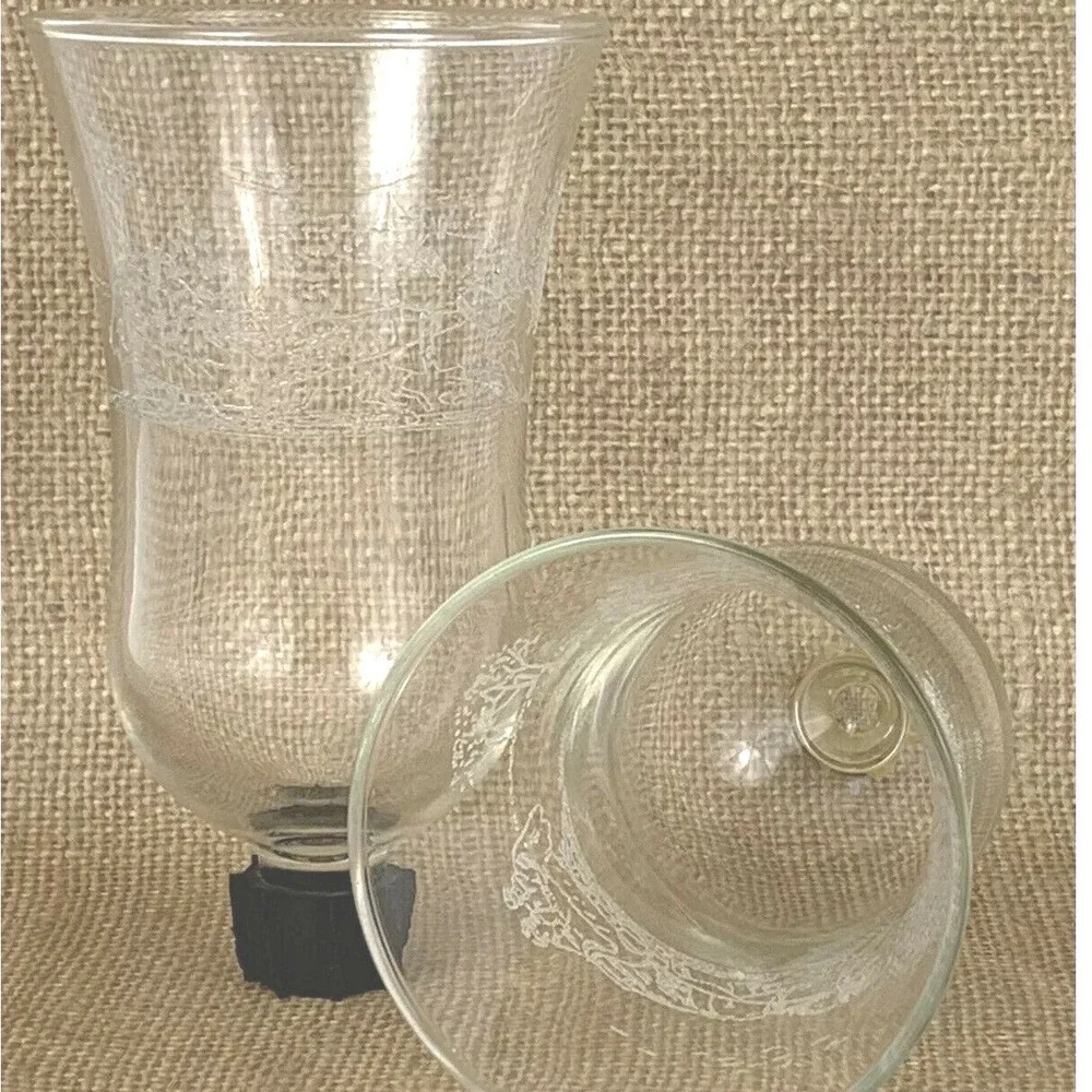 2 Clear Glass Candle Holders Votives Etched Scenic Design Vintage Home Interiors - Picture 1 of 8